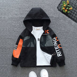 Boys Orange Letter Printed Front Open Trendy Hooded Jacket