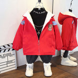 Girls Red Teddy Print Hooded Fleece Lined Jacket