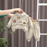 Boys Beige Capybara Printed Hooded Jacket With Joggers Set
