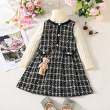 Girls Black Tweed High Neck Sleeveless Winter Dress