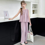 Girls Purple Sleeveless A-line Top With Pants Co-ord Sets