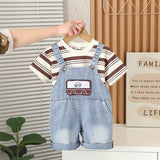 Boys Brown Striped T-Shirt with Denim Dungaree Set