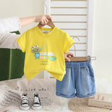Boys Yellow Frog Graphic Short Sleeves T-Shirt With Denim Shorts Set