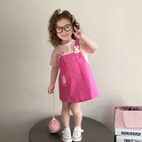 Girls Pink Typographic Print Short Sleeve Pinafore Dress