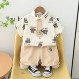 Boys Off White Bear Printed Short Sleeve Shirt With Elasticated Shorts Set
