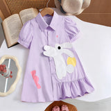 Girls Purple Bunny Applique Short Sleeve Shirt Dress