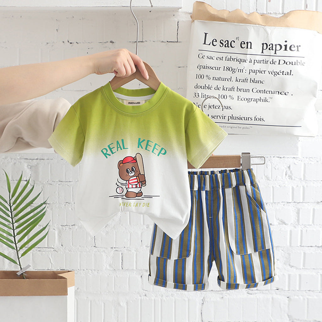 Boys Cartoon Graphic T-Shirt With Striped Shorts