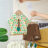 Boys Off White Printed Short Sleeves Shirt With Shorts Set