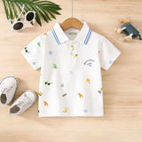 Boys White Short Sleeve Beach Print Polo T-Shirt
