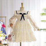 Girls Cream Floral Lace Long Sleeve A-Line Dress