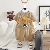 Boys Khaki Short Sleeve T-Shirt With Short Length Dungaree