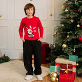 Girls Red Sweater With Self-Design Reindeer Patterns