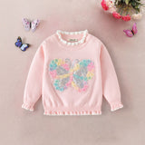 Girls Light Pink Butterfly Applique Regular Sweater