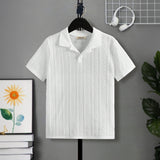 Boys White Cable Knit Short Sleeve Polo T-Shirt