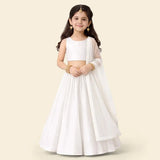 Girls White Lehenga Choli Set with Dupatta, Traditional Indian Ethnic Wear