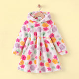 Girls Multicolor Floral Print Hooded Fleece Dress