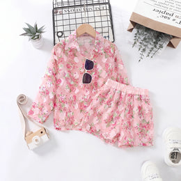 Girls Light Pink Floral Print Long Sleeve Top With Shorts Sets 2 pc. Sets Light Pink 2-3 Y