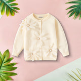 Girls Off White Flowers Applique Cardigan