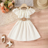 Girls White Off Shoulder Fit & Flare Dress