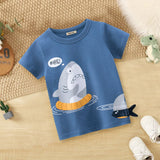 Boys Blue Shark Printed Short Sleeves T-Shirt