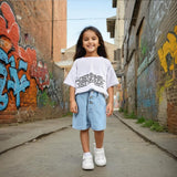 Girls White Cropped Top & Double Waistband Short sets
