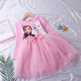 Girls Long Sleeve Frozen Princess Printed Dress