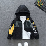 Boys Yellow Letter Printed Front Open Trendy Hooded Jacket
