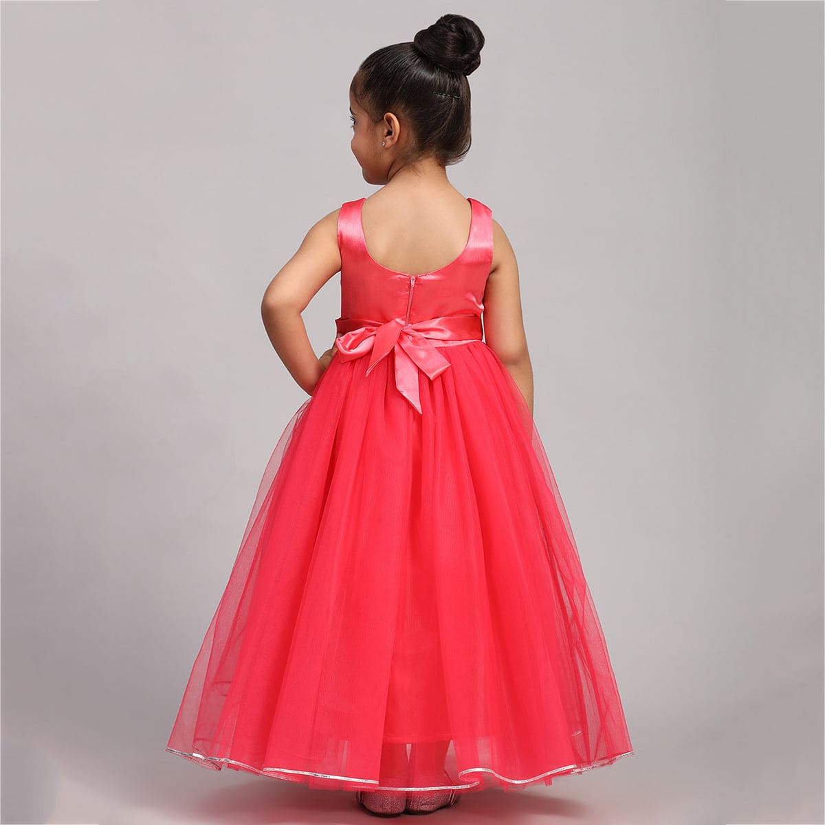 Girls Shimmery Floral Flared Net Party Dress