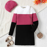 Girls Pink Long Sleeve Knitted A-Line Dress