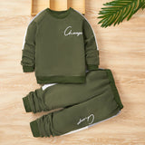 Boys Army Green Raglan Sleeve Sweatshirt With Pants Set