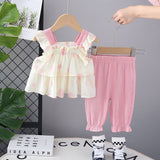 Girls Pink Printed Top with Pants Set