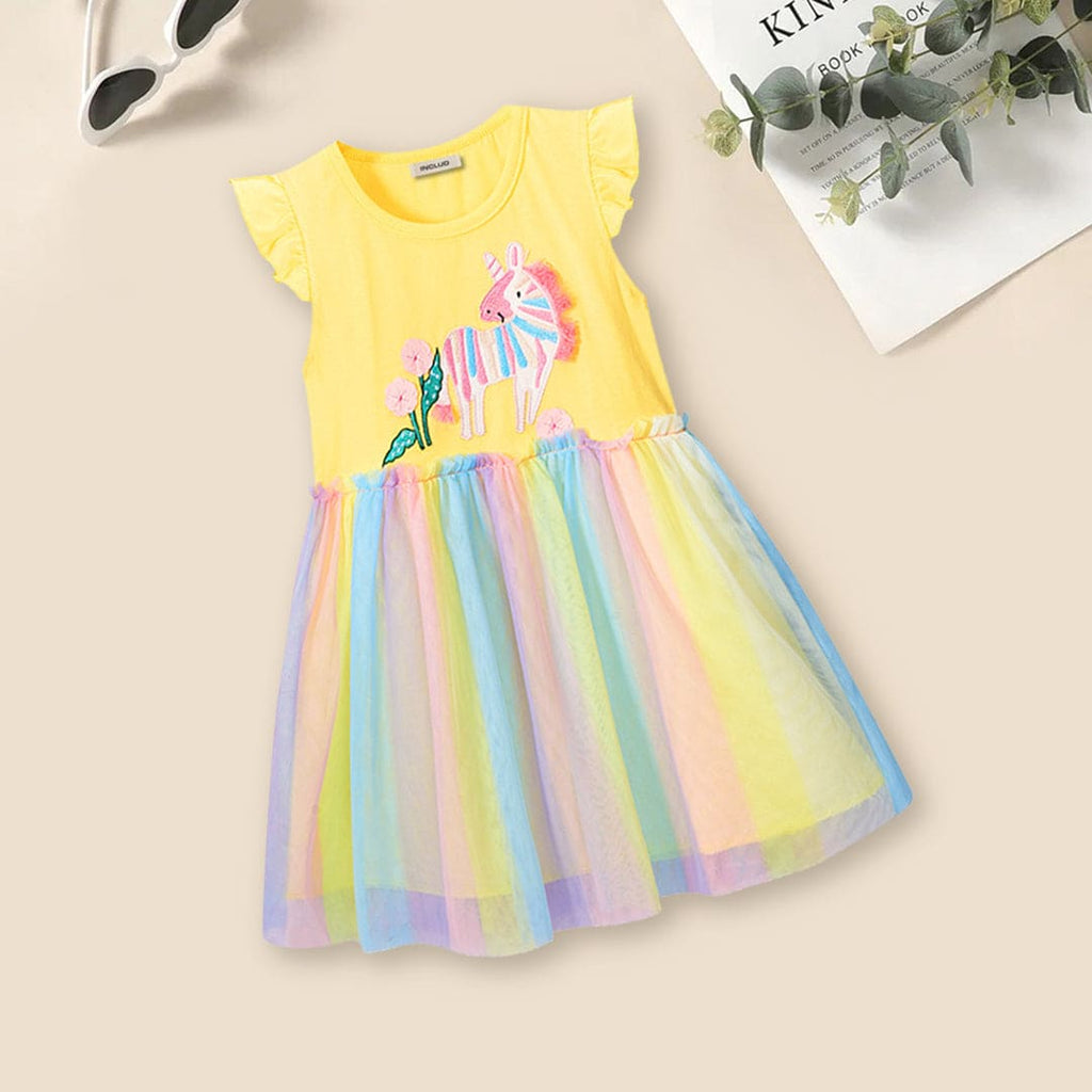 Girls Unicorn Patch Tulle Overlay Dress