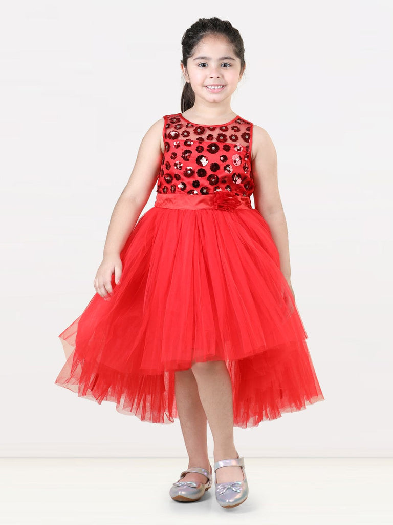 Girls Sequins Embellished High Low Party Dress