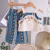 Girls Sleeveless Top With Printed Pants