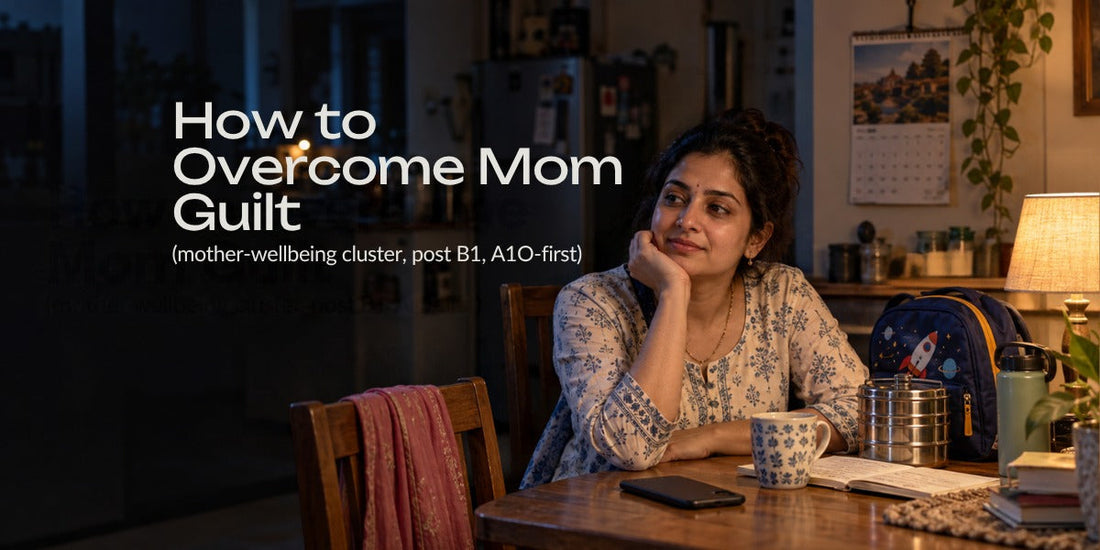 Mother sitting alone at a kitchen table at night with her phone face-down and a packed school bag beside her