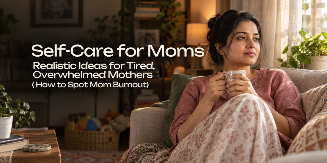 Self-care for moms: a mother resting with chai while her child plays independently