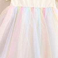 Girls Short Sleeve Rainbow Mesh Dress Casual Dresses   