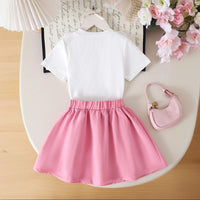 Girls White Floral Applique Short Sleeve Top With Skirt Sets 2 pc. Sets