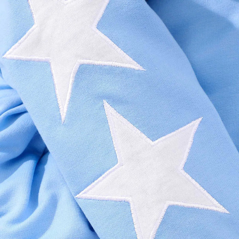 Girls Blue Star Embroidered Hooded Zipper Sweatshirt With Jogger Sets Sets