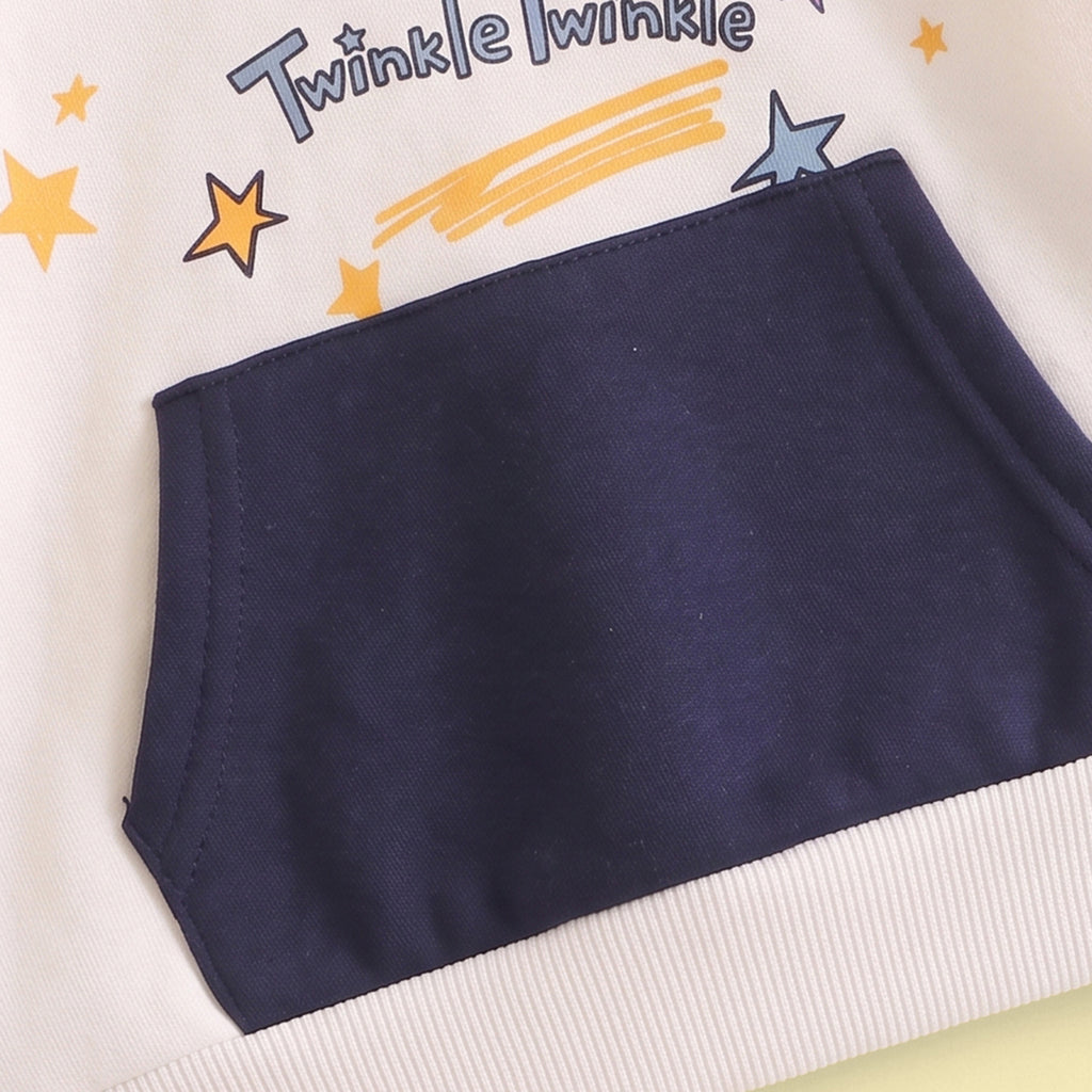 Girls Blue Star Print Typographic Sweatshirt & Pants Sets Sets