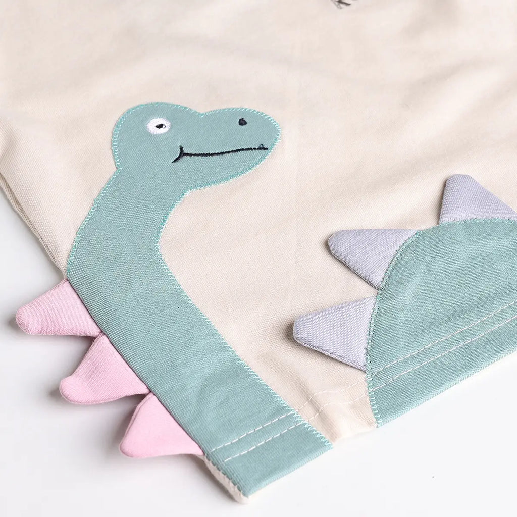 Boys Beige Dinosaur Applique Short Sleeve T-Shirt With Elasticated Shorts Sets 2 pc. Sets