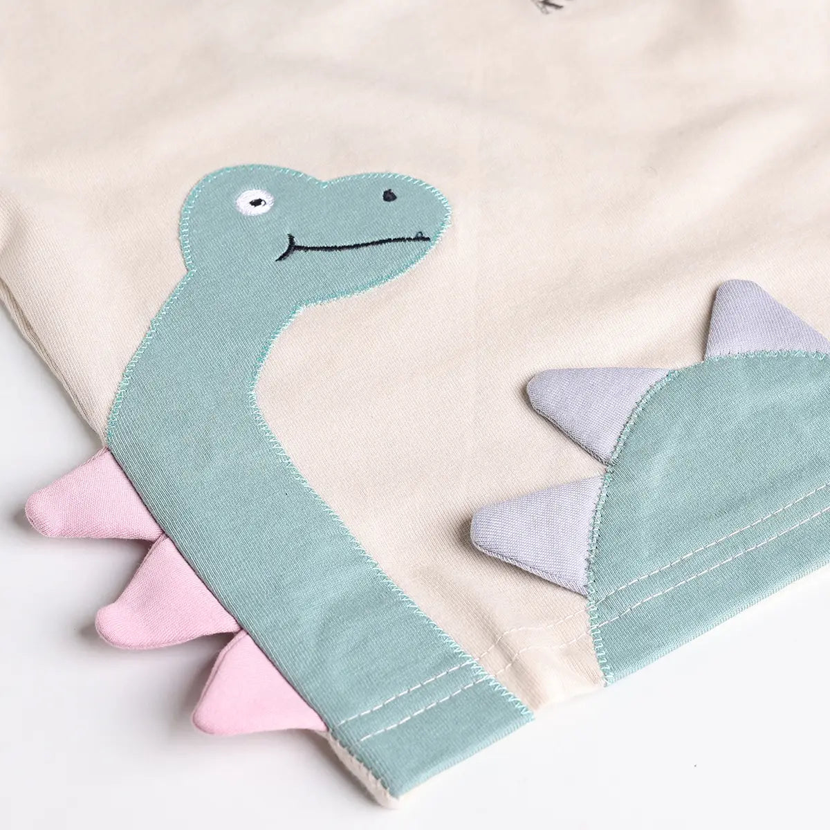 Boys Beige Dinosaur Applique Short Sleeve T-Shirt With Elasticated Shorts Sets 2 pc. Sets