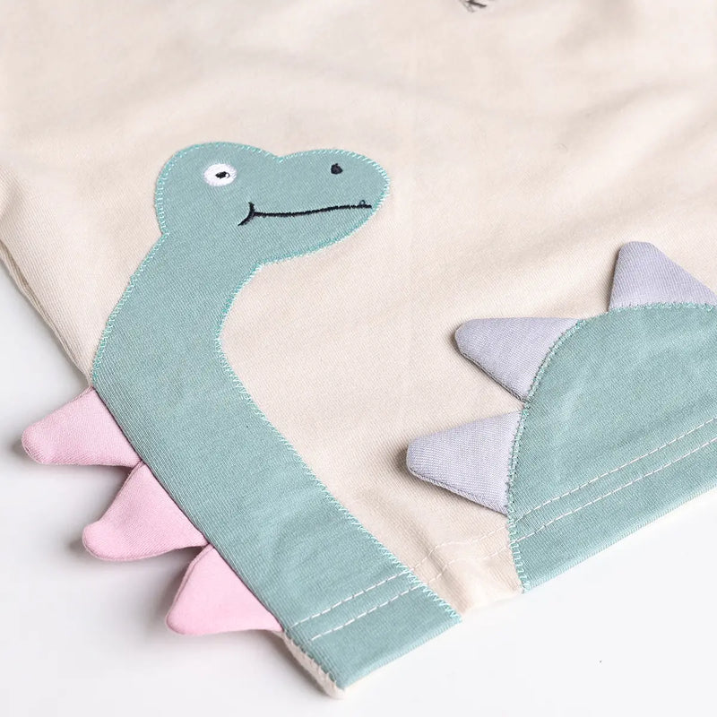 Boys Beige Dinosaur Applique Short Sleeve T-Shirt With Elasticated Shorts Sets 2 pc. Sets