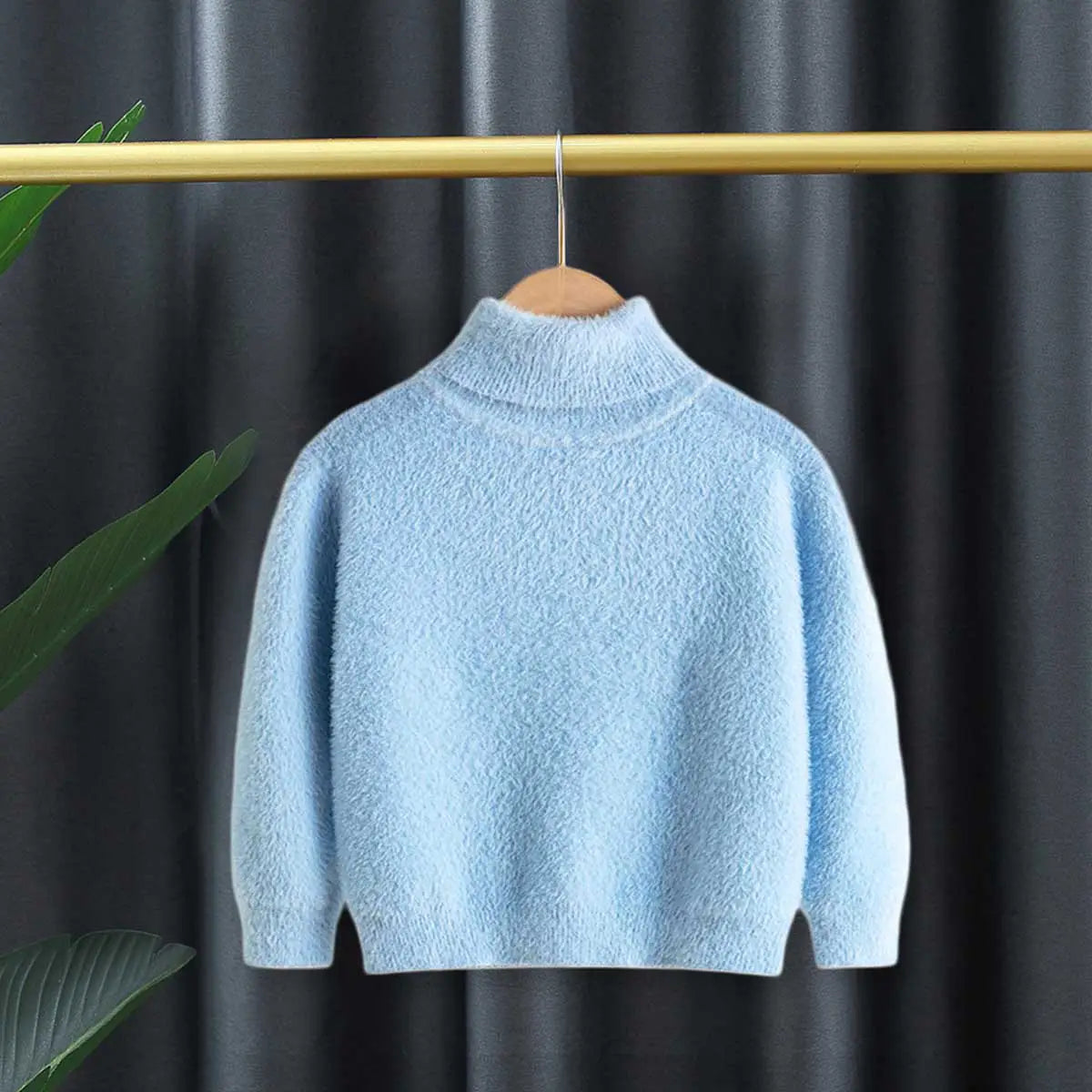 Girls Light Blue Solid High Neck Sweater Sweaters & Cardigans Light Blue 2-3 Y