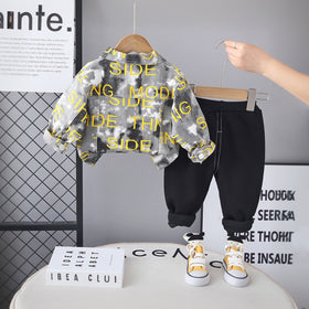 Boys Yellow Typographic Printed Shirt With T-Shirt and Pants Set Sets