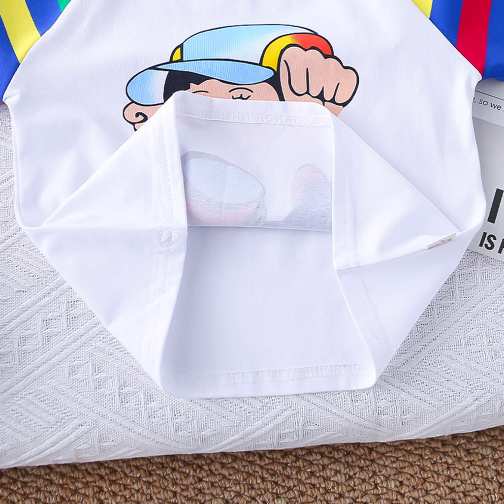 Boys Multicolor Striped Raglan Sleeves Graphic T-Shirt With Shorts Set 2 pc. Sets