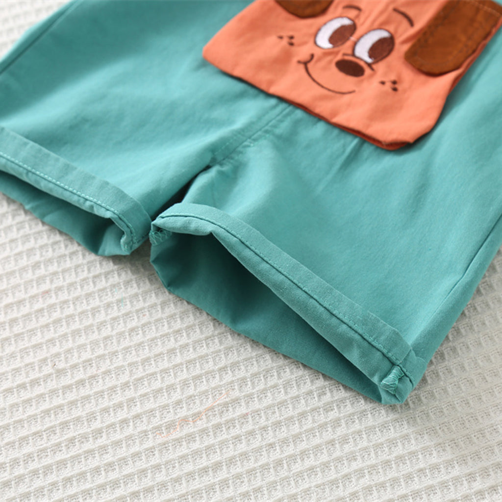 Boys Teal Striped T-shirt with Puppy Patch Dungaree Set Sets