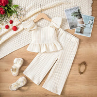 Girls Apricot Self Stripe Peplum Top With Pants Co-ord Sets Sets