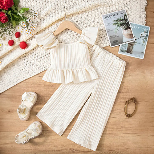 Girls Apricot Self Stripe Peplum Top With Pants Co-ord Sets Sets