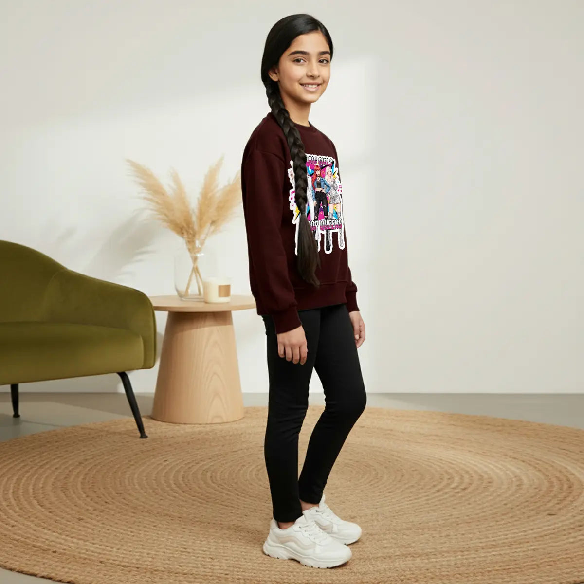 Girls Maroon K-Pop Queens Graphics Sweatshirt Sweatshirts & Hoodies